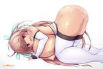  1girl ass breasts brown_hair censored huge_breasts looking_at_viewer payanikov thighhighs 