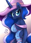  2017 anthro anthrofied big_breasts blue_eyes blue_hair breasts clothing dress equine eyelashes eyeshadow female friendship_is_magic hair hat horn joakaha looking_at_viewer makeup mammal my_little_pony princess_luna_(mlp) solo 