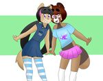  2017 abby_doug anthro big_eyebrows breasts canine clothed clothing cub digital_media_(artwork) dog duo eyewear female flat_chested fur hair headband hi_res high_socks kneesocks legwear loli long_hair looking_at_viewer mammal martha_wakeman mcfly0crash open_mouth pigtails short_hair simple_background skirt small_breasts smile socks standing stockings text young 