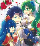  2girls armor banned_artist bare_shoulders blue_eyes blue_hair blush closed_eyes couple detached_sleeves dress father_and_daughter fire_emblem fire_emblem:_fuuin_no_tsurugi fire_emblem:_rekka_no_ken fire_emblem_heroes gloves green_eyes green_hair hands_clasped hat hector_(fire_emblem) hetero high_ponytail jewelry lilina long_hair lyndis_(fire_emblem) mother_and_daughter multiple_girls nunuko_(mu661129) open_mouth own_hands_together ponytail short_hair smile strapless strapless_dress wedding_dress 