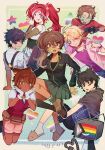  1other 3boys 3girls :3 ace_markey ahoge animal_slippers antenna_hair asymmetrical_legwear bandage_on_face bandage_on_nose bandages bandaid bandaid_on_leg belt_bag bisexual_flag black_capelet black_corset black_gloves black_hair black_jacket black_pants black_shirt black_shoes black_shorts black_sleeves black_socks blonde_hair blue_hair blue_pants blue_shirt blue_socks bow bow-shaped_hair bowtie breast_pocket brown_eyes brown_hair brown_shoes buttons capelet cat_ear-shaped_hair cat_slippers claw_mark collared_jacket commentary corset crt danganronpa:_despair_time dark-skinned_female dark_skin david_chiem detached_sleeves double_thumbs_down eden_tobisa electric_plug electric_plug_tail english_commentary english_text eyewear_on_head facepaint facial_mark fang fingerless_gloves floating frilled_skirt frills gay_male_pride_flag gem glasses gloves gradient_hair green_skirt green_socks grey_eyes grey_hair grin hair_between_eyes hair_over_one_eye halftone hands_on_own_cheeks hands_on_own_face heart heart_facial_mark heart_hands highres jacket jewelry kneehighs knees_up legs_up lesbian_flag lgbt_pride light_blush long_hair long_sleeves looking_at_viewer messy_hair mismatched_legwear mismatched_socks monotv multicolored_hair multicolored_nails multiple_boys multiple_girls multiple_rings nico_hakobyan non-binary_flag one_eye_closed open_mouth own_hands_together pansexual_flag pants partially_open_vest patterned_clothing paw_print pink-framed_eyewear pink_jacket pink_shorts pink_streaks pleated_skirt pocket ponytail pride_month progress_pride_flag purple_shirt rainbow_flag raised_inner_eyebrows red_eyes red_gem red_hair red_shirt red_vest ring robot shirt shoes short_hair short_sleeves shorts skirt sleeveless sleeveless_shirt sleeves_rolled_up slippers smile smug socks sparkle star_(symbol) streaked_hair suspenders sweatdrop tail teruko_tawaki thumbs_down twintails v-shaped_eyebrows veronika_grebenshchikova vest watch whit_young white_gloves white_shirt white_skirt white_socks white_streaks wristwatch xin_ci zipper 