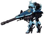  commentary from_side gatling_gun gouf_custom gundam gundam_08th_ms_team highres holding holding_sword holding_weapon mecha mecha_focus mobile_suit no_humans one-eyed_mecha original red_eyes redesign robot science_fiction shield shoulder_spikes simple_background solo spikes standing sword takekawa_shin weapon white_background zeon 