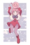  arm_up bindi blush bow commentary_request grin gundam gundam_g_no_reconguista hat heart highres leggings miniskirt nobell non-humanoid_robot noredo_nug pet pink_eyes pink_hair robot sbr_ghn science_fiction skirt smile 