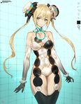  alphago black_legwear blonde_hair blush breasts bright_pupils character_name cleavage_cutout commentary cowboy_shot elbow_gloves gloves google green_eyes hair_ornament iridescent light_smile long_hair looking_at_viewer mecha_musume medium_breasts neon_trim personification revealing_clothes signature solo thighhighs twintails yang-do 