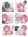  1boy 3girls bellri_zenam bindi blue_eyes bow commentary_request dark_skin double_bun food green_hair gundam gundam_g_no_reconguista hair_bun hand_on_another's_head hat helmet highres holding holding_food holding_hands manny_ambassada mecha_pilot_suit multiple_girls nobell noredo_nug normal_suit_(gundam) open_mouth pink_hair raraiya_monday sbr_ghn science_fiction spacesuit sweat 