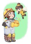  :3 b.va_(overwatch) beekeeper_mei bodysuit boots brown_eyes brown_hair commentary_request d.va_(overwatch) finger_to_mouth flower glasses gloves hair_bun headset helmet honey honeypot insect_wings jocheong jumpsuit mei_(overwatch) multiple_girls open_mouth overwatch short_hair wings 