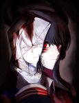  2girls artist_name black_capelet black_hair black_shirt broken_glass capelet closed_mouth collared_shirt cracked_skin dated enoch_yn extra_eyes fingerless_gloves fingernails glass gloves highres long_fingernails long_hair long_sleeves looking_at_viewer mahou_shoujo_no_majo_saiban multiple_girls necktie nikaido_hiro portrait red_eyes red_necktie reflection shirt side_capelet signature snake_hair spoilers torn_clothes torn_gloves tsukishiro_yuki white_eyes white_gloves white_hair white_shirt witch_(manosaba) 