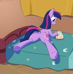  2016 bed book cutie_mark dock equine female feral friendship_is_magic hair horn inside lying mammal multicolored_hair my_little_pony on_bed on_front purple_eyes reading smile solo twilight_sparkle_(mlp) unicorn wenni 