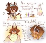  3girls agnes_tachyon_(umamusume) ahoge and_he_looks_like_his_stupid_dad_(meme) animal_ears baby bare_shoulders body_freckles brown_hair calamity_brezze carrying carrying_baby carrying_person closed_mouth earrings flask freckles goggles goggles_on_head hair_between_eyes hair_ornament hairclip highres horse_ears horse_girl jewelry jungle_pocket_(umamusume) lab_coat long_sleeves medium_hair meme mother_and_child mother_and_daughter multiple_girls necktie notched_ear open_mouth parent_and_child red_eyes round-bottom_flask science_babies shirt short_necktie single_earring sleeves_past_fingers sleeves_past_wrists smile sweat sweater sweater_vest test_tube umamusume yellow_sweater yellow_sweater_vest 