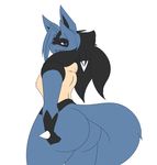  anthro big_butt butt dewwydarts female hair looking_at_viewer lucario nintendo nude pok&eacute;mon purple_eyes simple_background solo thick_thighs video_games white_background 