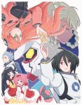  2boys 4girls absurdres aida_rayhunton bellri_zenam bindi black_hair blue_eyes blue_hair bow braid commentary_request dark_skin g-self green_hair gundam gundam_g_no_reconguista highres luin_lee manny_ambassada mecha mecha_pilot_suit mobile_suit multiple_boys multiple_girls nobell non-humanoid_robot noredo_nug open_mouth pet pink_hair raraiya_monday red_eyes robot sbr_ghn science_fiction space spacesuit star_(sky) starry_sky_background zero_gravity 