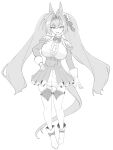  1girl absurdres animal_ears breasts commentary daiwa_scarlet_(peak_blue)_(umamusume) daiwa_scarlet_(umamusume) framed_breasts greyscale highres horse_ears horse_girl horse_tail layered_legwear long_hair monochrome simple_background solo tail takapachi.jp tiara twintails umamusume very_long_hair 