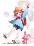  :o absurdres aged_down animal_charm backpack bag bandaid bandaid_on_knee bandaid_on_leg bubble charm_(object) child commentary dirt from_below green_eyes gun hair_ornament hairclip hanako_nana handgun hat highres holding holding_gun holding_weapon kindergarten_uniform multicolored_hair name_tag paint_on_clothes parallel_hairclips peto_(hanako_nana) pink_hair pink_rabbit rabbit rabbit_charm red_bag rim_(rimmon2438) school_bag school_hat short_hair stellive streaked_hair v-shaped_eyebrows weapon x_hair_ornament 