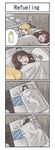  4koma ahoge american_flag baby baby_bottle bed blanket blush bottle breast_feeding comic commentary_request expressive_hair highres iowa_(kantai_collection) kantai_collection kongou_(kantai_collection) multiple_girls pacifier seiran_(mousouchiku) sleeping translated under_covers younger 