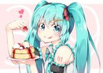  39 aqua_eyes aqua_hair aqua_nails aqua_neckwear bare_shoulders blush closed_mouth commentary_request eyebrows_visible_through_hair eyes_visible_through_hair food frilled_sleeves frills fruit hair_ornament hair_ribbon hairclip hatsune_miku heart holding holding_food holding_plate inumine_aya jam long_hair looking_at_viewer multicolored multicolored_ribbon nail_polish necktie pancake plate ribbon solo strawberry tongue tongue_out twintails upper_body vocaloid 