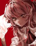  1girl ada_(iyowa) adipocere_(vocaloid) ascot coat fire fur-trimmed_coat fur_trim iyowa_girls pink_hair red_ascot red_background sidelocks solo tikuwa_53 torch white_eyes white_fire 