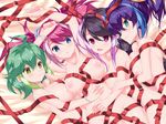  aqua_eyes blue_eyes blue_hair blush bow bracelet_girls breast_press breasts green_eyes green_hair hair_between_eyes hair_bow hair_ornament hair_ribbon highres hiiragi_yuzu karucho kurosaki_ruri large_breasts long_hair multicolored_hair multiple_girls naked_ribbon nude pink_eyes pink_hair ponytail purple_hair quadruplets ribbon rin_(yuu-gi-ou_arc-v) serena_(yuu-gi-ou_arc-v) siblings sisters take_your_pick two-tone_hair yuu-gi-ou yuu-gi-ou_arc-v 