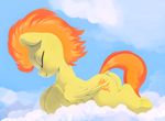  2017 cloud cutie_mark dimfann equine eyes_closed feathered_wings feathers female feral friendship_is_magic hair mammal my_little_pony orange_hair outside pegasus sky smile solo spitfire_(mlp) wings wonderbolts_(mlp) yellow_feathers 