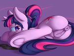  2016 abstract_background animal_genitalia animal_pussy anus butt cutie_mark dock equine equine_pussy female feral friendship_is_magic fur hair hooves horn kit-bash lying mammal my_little_pony purple_eyes purple_fur pussy pussy_juice solo twilight_sparkle_(mlp) underhoof unicorn 