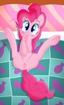  2016 anus bed blue_eyes blush earth_pony equine female feral friendship_is_magic fur hair hi_res horse looking_at_viewer lying mammal my_little_pony on_back on_bed pillow pink_fur pink_hair pinkie_pie_(mlp) pony presenting pussy rainbownspeedash smile solo spread_legs spreading 