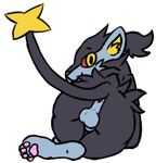 2017 all_fours animal_genitalia anus balls butt crossed_legs feline feral looking_at_viewer looking_back luxray male mammal nintendo nude pok&eacute;mon ponytail presenting presenting_hindquarters raised_tail sheath smile solo swalo video_games 