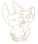 2017 anthro arctic_fox breasts canine disney duo female fox hug hugging_from_behind male male/female mammal nick_wilde nipples nude restricted_palette simple_background skye_(zootopia) smile tggeko white_background zootopia 