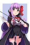  bb_(fate)_(all) bb_(fate/extra_ccc) blush breasts fate/extra fate/extra_ccc fate/grand_order fate_(series) gloves hair_ribbon highres karahai_(31448823) large_breasts long_hair looking_at_viewer purple_eyes purple_hair ribbon solo standing very_long_hair wand white_gloves 