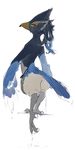  anthro avian beak bird blue_feathers braided_hair breath_of_the_wild clothed clothing feathers green_eyes hair looking_at_viewer male ningukt nintendo nude pose revali rito solo the_legend_of_zelda topless video_games 