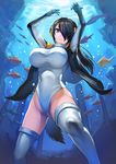  air_bubble arms_up bangs bird_tail black_gloves black_hair black_jacket blue_eyes breasts bubble closed_mouth covered_nipples day emperor_penguin_(kemono_friends) fish from_below gloves groin hair_over_one_eye headphones highleg highleg_leotard hips impossible_clothes impossible_leotard jacket kemono_friends large_breasts legs_apart leotard leotard_under_clothes light_rays light_smile long_hair long_sleeves looking_at_viewer maekawa_yuichi multicolored_hair ocean open_clothes open_jacket orange_hair outdoors pillar rock skin_tight smile solo standing straight_hair streaked_hair submerged sunbeam sunlight tail taut_clothes thighhighs thighs turtleneck underwater water white_legwear white_leotard 
