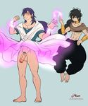  2boys blush foreskin magi_the_labyrinth_of_magic male_focus multiple_boys muscle penis phausto sweat testicles undressing 