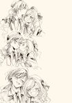  2girls 6th_live_dream_~bloom_garden_party~ :d ^_^ beret bow bowtie ceras_yanagida_lilienfeld closed_eyes collared_shirt commentary edel_note english_commentary greyscale half-closed_eyes hat highres jacket katsuragi_izumi kiss kissing_cheek kissing_head love_live! love_live!_hasu_no_sora_jogakuin_school_idol_club monochrome multiple_girls necktie open_clothes open_jacket open_mouth sequential shin_(shnnnnrn1) shirt simple_background smile theater_ikizama virtual_youtuber white_background yuri 