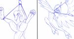  2_toes 4_toes areola bdsm bondage bound bow_(weapon) breasts decidueye evilymasterful female flat_chested multiple_images nintendo nipples pok&eacute;mon pussy ranged_weapon salazzle simple_background sketch solo toes video_games weapon white_background 