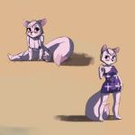  2015 animal_crossing anthro arctic_wolf big_breasts bikini blue_eyes blush bottomless breasts canine clothed clothing erijt female fur hair looking_aside mammal nintendo off_shoulder partially_clothed shirt simple_background sitting solo spread_legs spreading stretching swimsuit video_games white_fur white_hair whitney_(animal_crossing) wolf 