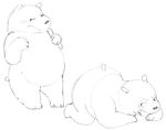  2017 all_fours bear black_and_white blush cartoon_network dotkwa duo grizzly_(wbb) male mammal monochrome nude panda panda_(wbb) presenting_rear simple_background slightly_chubby we_bare_bears white_background 