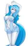  2017 alpha_channel anthro areola askbubblelee blue_hair breasts bubble_lee_(character) cat-named-fish cleavage clothed clothing cutie_mark dress equine female freckles hair horn kangaroo_dress lipstick makeup mammal my_little_pony nipples pose pussy simple_background solo translucent transparent_background transparent_clothing unicorn 