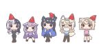  :< :3 absurdres alternate_costume animal_ears asymmetrical_horns bandaid bandaid_hair_ornament black_hair blonde_hair blue_hair blunt_bangs blush_stickers burglin_gnomes closed_mouth commentary dog_ears dog_girl dog_tail english_commentary flower fuwawa_abyssgard grey_hair hair_flaps hair_ornament hairclip hands_on_own_hips hat highres holoadvent hololive hololive_english horn_flower horns jewel_under_eye koseki_bijou long_hair medium_hair mococo_abyssgard mole mole_under_eye mpien multicolored_hair nerissa_ravencroft pink_hair posing purple_hair shiori_novella smile smirk split-color_hair streaked_hair tail tunic two-tone_hair two_side_up virtual_youtuber wings 