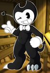  &lt;3 anthro bendy bendy_and_the_ink_machine black_body bow_tie clothing cute demon gloves happy invalid_tag male nude one_eye_closed sagemerric smile solo wink young 