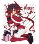  ! !! 3boys ass black_hair blush boots border bound bound_wrists bow box capelet chibi chibi_inset colored_skin demon_boy demon_horns demon_tail demon_wings diagonal-striped_background diagonal-striped_bow english_text fang flying_sweatdrops from_behind funamusea fur-trimmed_boots fur-trimmed_headwear fur-trimmed_sleeves fur_trim gift gift_box grey_horns hair_bow hair_over_one_eye hat heart highres horns in_box in_container leotard licorice_(funamusea) long_hair looking_at_viewer merry_christmas multicolored_hair multiple_boys open_mouth orange_eyes pointy_ears ponytail purple_eyes purple_hat purple_horns red_capelet red_hair red_horns red_leotard santa_costume short_hair signature solo_focus streaked_hair striped_background striped_bow sweat tail tears vyrasyte white_background white_border white_skin wings 