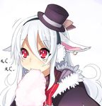  alpaca animal_ears cotton_candy earmuffs eating hair_between_eyes hat long_hair mini_hat mini_top_hat onigensou original personification red_eyes scarf solo top_hat upper_body white_hair 