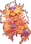  blonde_hair bracelet dark_skin dark_skinned_male fang fur_trim hat hatanaka_m jewelry kevin long_hair male_focus muscle orange_eyes pointy_ears portrait seiken_densetsu seiken_densetsu_3 solo teeth white_background 