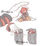  ahoge arrow_(symbol) artist_name baguette bare_shoulders black_shirt black_skirt black_sleeves bow bread breast_pocket buttons collared_shirt detached_sleeves disembodied_hand drill_hair food hair_bow hato_no_mune_wo_momitai in_pocket kasane_teto kasane_teto_(sv) kasane_teto_(utau) mini_person minigirl pleated_skirt pocket red_hair shirt simple_background skirt sleepy sleeveless sleeveless_shirt synthesizer_v twin_drills twitter_username utau white_background white_bow wing_collar 
