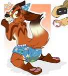  2017 4_toes anthro backsash black_nose brown_eyes brown_fur canine cellphone diaper digital_media_(artwork) dog embarrassed fox fur hair looking_back male mammal messy_diaper open_mouth pawpads paws phone simple_background soiling toes tongue urine wet_diaper 