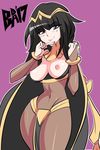  1girl areolae bigdead93 black_hair blush breasts breasts_outside covered_navel fire_emblem long_hair looking_at_viewer medium_breasts nipples purple_eyes smile solo standing tagme tharja 