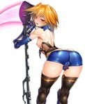  1girl ass blonde_hair blush butt_crack character_request curvy female fingering huge_ass lilith-soft looking_at_viewer looking_back masturbation naughty_face nipples no_bra partially_visible_vulva pussy_juice shiny_skin short_hair small_breasts smile sweat taimanin_(series) taimanin_asagi taimanin_asagi_battle_arena thong weapon yellow_eyes zol 