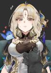  1girl animalization atiarta7 black_cat blonde_hair breasts cat commentary dress english_commentary flying_sweatdrops hair_intakes heart highres large_breasts long_hair looking_at_animal male_rover_(wuthering_waves) parted_bangs parted_lips rover_(wuthering_waves) solo suisui_(wuthering_waves) tacet_mark_(wuthering_waves) upper_body white_dress wuthering_waves yangyang_(wuthering_waves) yangyang_(xuanling)_(wuthering_waves) yellow_eyes 