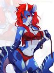  abs anthro bra clothed clothing collar female fish hair horn leash looking_at_viewer marine shark smile solo standing underwear vexstacy wide_hips 