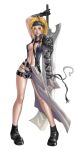  1girl between_breasts blonde_hair breasts cleavage cloud_strife cloud_strife_(cosplay) commentary cosplay covered_nipples english_commentary final_fantasy final_fantasy_vii final_fantasy_vii:_advent_children final_fantasy_x final_fantasy_x-2 green_eyes headband highres holding holding_weapon in-franchise_crossover medium_breasts minh_do open_clothes open_shirt revealing_clothes revision rikku_(ff10) shirt smile solo strap_between_breasts sword weapon 