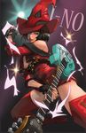  1girl bare_shoulders black_hair breasts fingerless_gloves gloves guilty_gear hat i-no large_breasts mole short_hair sideboob solo thigh_boots thighhighs witch_hat 