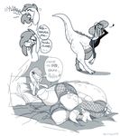 bed clothing comic dialogue dragon female ginger_(shyguy9) hat monochrome open_mouth scales scalie shirt shyguy9 tagme tired yawn 
