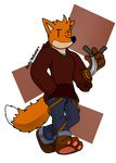  2017 alpha_channel anthro canine clothed clothing digital_media_(artwork) english_text fox fur hi_res hoodie knief male mammal notkastar_(artist) pants simple_background sketch solo tagme text vertical_bar_eyes 